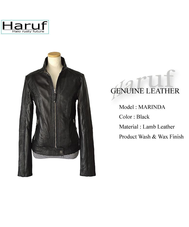 ハルフ Haruf レザージャケット レディース ライダースジャケット 革ジャン レディース 本革 シングルライダース スタンドカラー ラムレザー 秋冬 MARINDA
