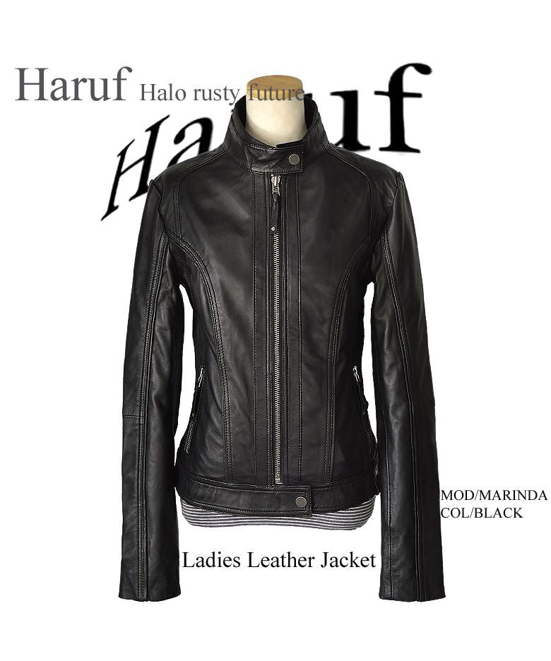 ハルフ Haruf レザージャケット レディース ライダースジャケット 革ジャン レディース 本革 シングルライダース スタンドカラー ラムレザー 秋冬 MARINDA