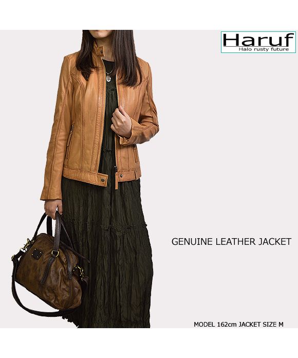ハルフ Haruf レザージャケット レディース ライダースジャケット 革ジャン レディース 本革 シングルライダース スタンドカラー ラムレザー 秋冬 MARINDA