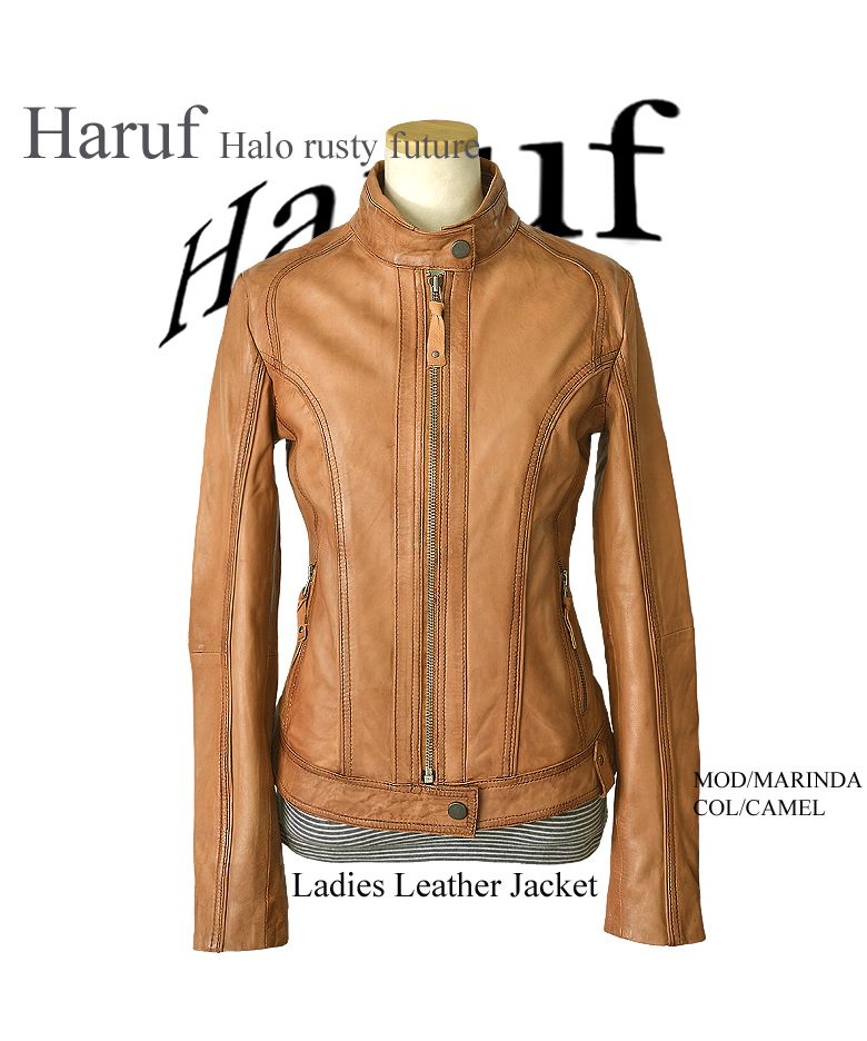 ハルフ Haruf レザージャケット レディース ライダースジャケット 革ジャン レディース 本革 シングルライダース スタンドカラー ラムレザー 秋冬 MARINDA