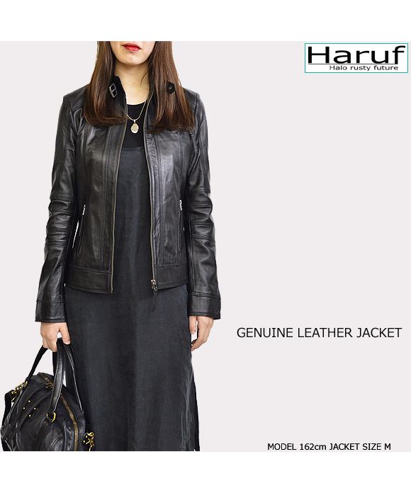 ハルフ Haruf レザージャケット シングルライダースジャケット 革ジャン レディース 本革 スタンドカラー ラムレザー レディースアウター 秋冬 DANIELLA
