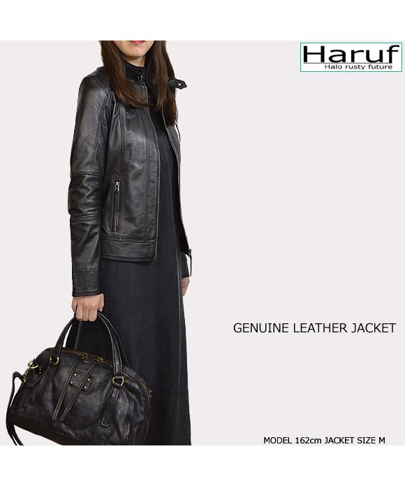 ハルフ Haruf レザージャケット シングルライダースジャケット 革ジャン レディース 本革 スタンドカラー ラムレザー レディースアウター 秋冬 DANIELLA