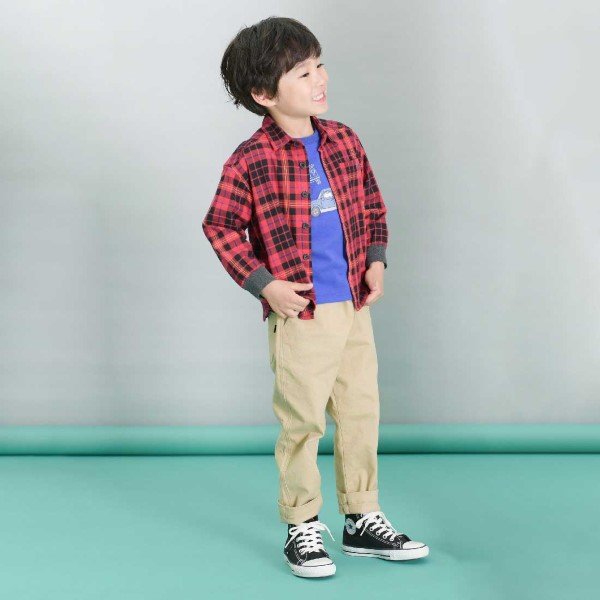 ケーピー KP KPBOY 先染めチェック長袖シャツ(90～150) （紺） 紺