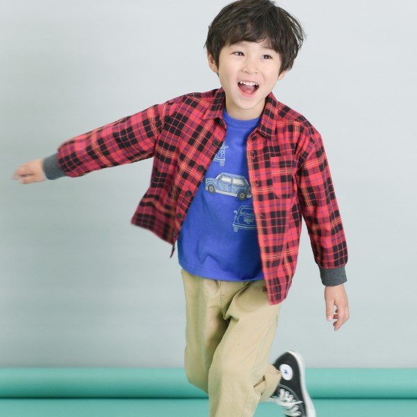ケーピー KP KPBOY 先染めチェック長袖シャツ(90～150) （紺） 紺