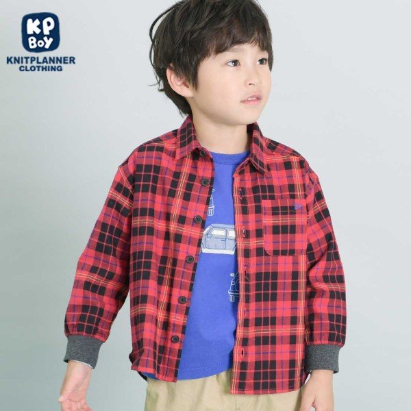 ケーピー KP KPBOY 先染めチェック長袖シャツ(90～150) （赤） 赤