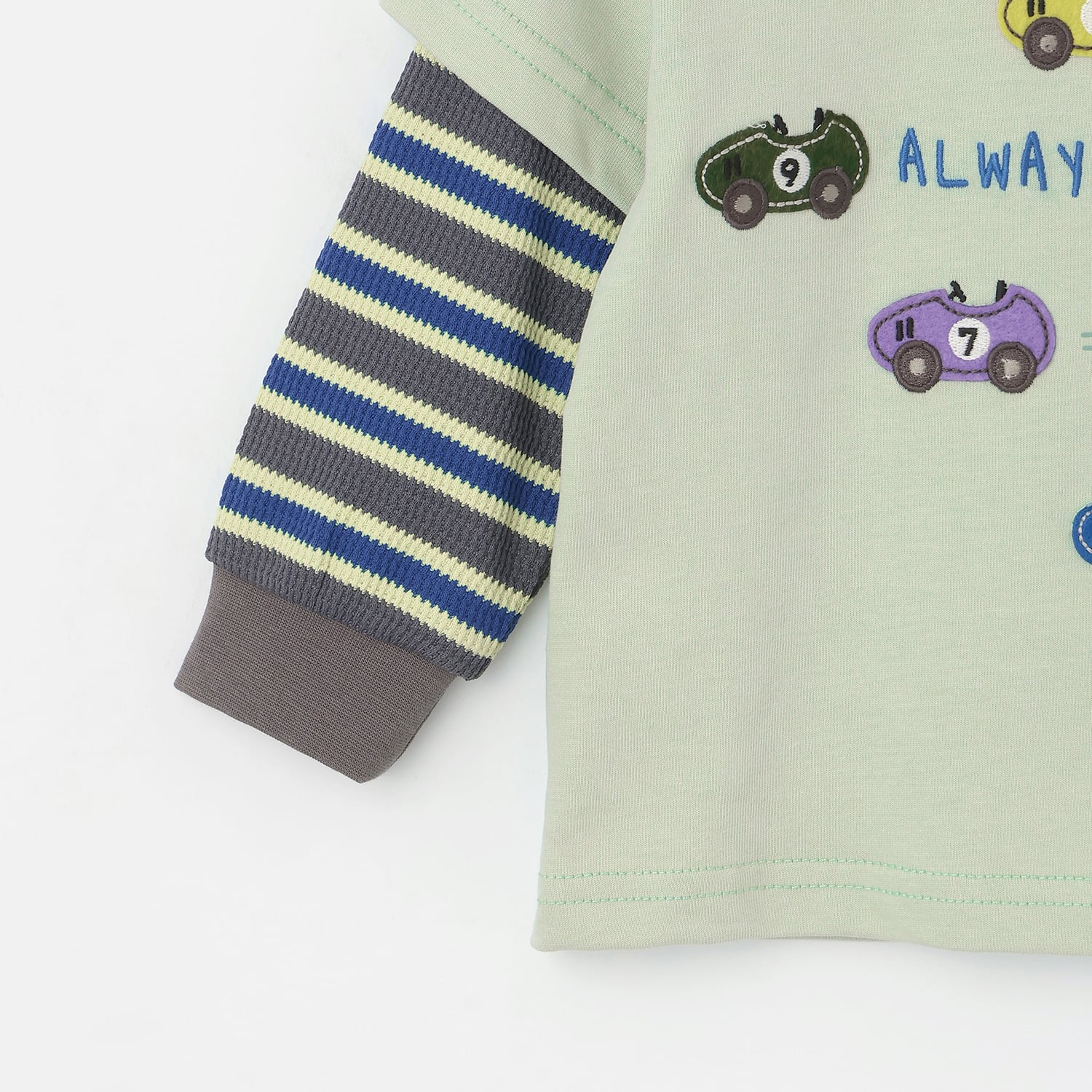 ケーピー KP 車アップリケ レイヤード風長袖Tシャツ （オレンジ） オレンジ
