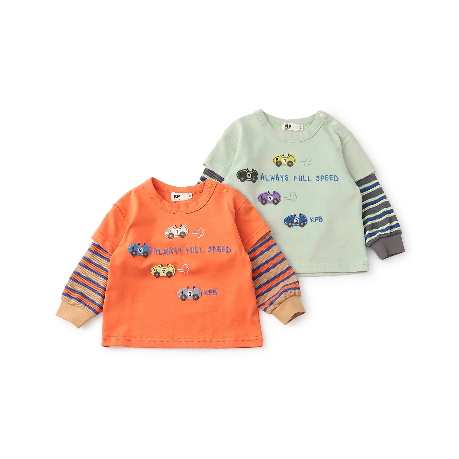 ケーピー KP 車アップリケ レイヤード風長袖Tシャツ （オレンジ） オレンジ