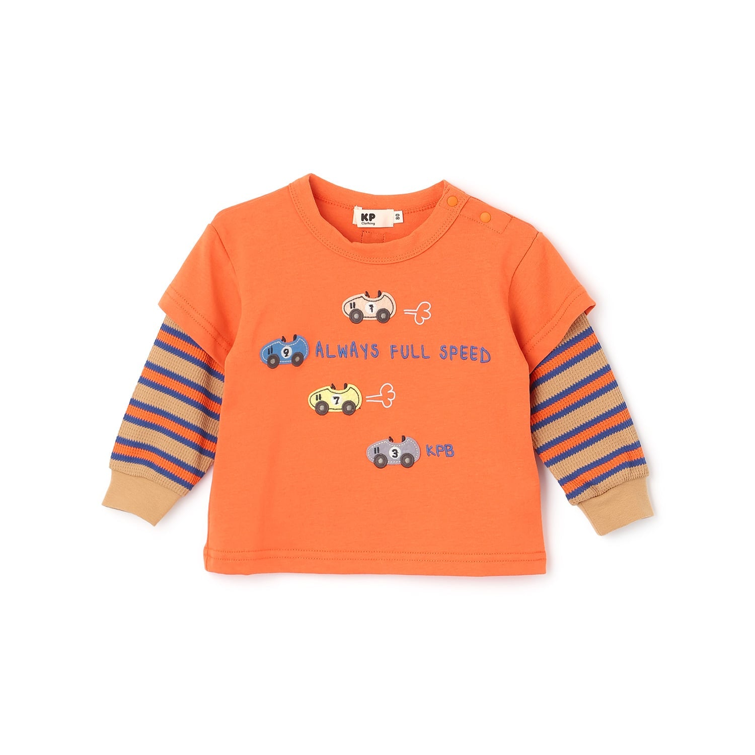ケーピー KP 車アップリケ レイヤード風長袖Tシャツ （オレンジ） オレンジ