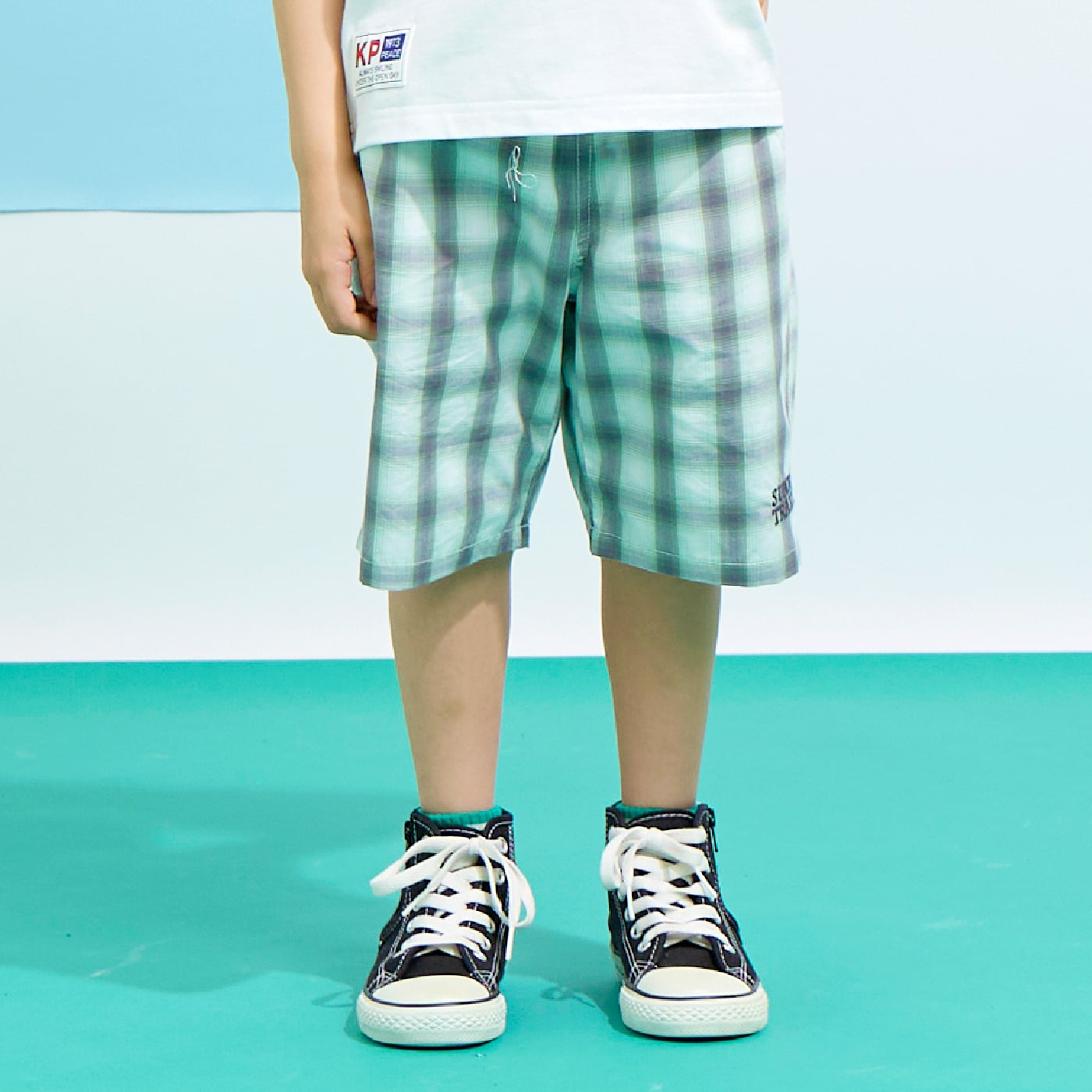 ケーピー KP オンブレチェック ハーフパンツ （カーキ） カーキ