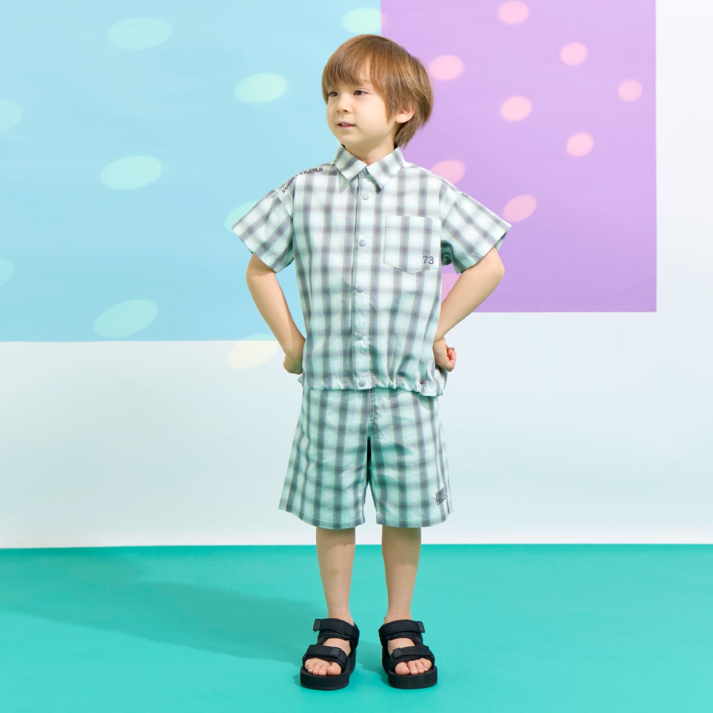 ケーピー KP オンブレチェック ハーフパンツ （カーキ） カーキ