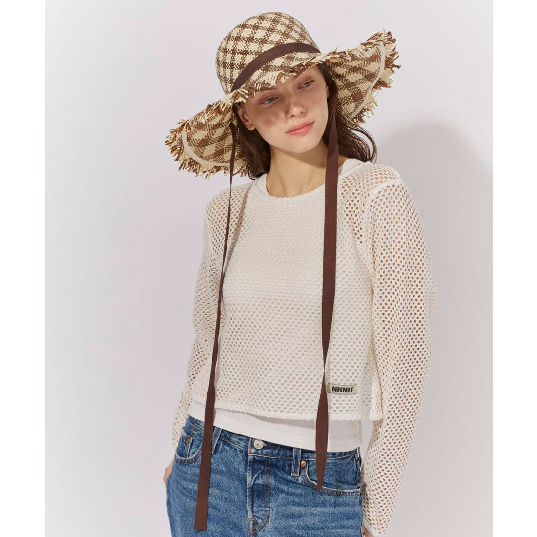 シャポー ド オー Chapeau d'O Chapeau d' O  PA Gingham Fringe Hat / シャポードオー （BROWN (91)） BROWN (91)