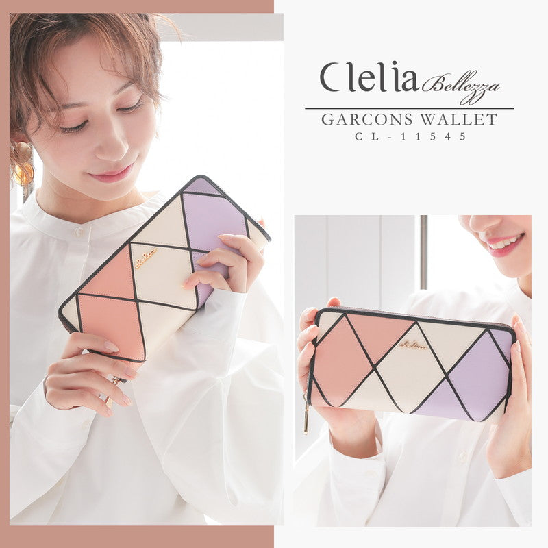 クレリア Clelia 財布 長財布 レディース ギャルソン 大容量 ラウンドファスナー ダイヤ柄 カラフル 大人可愛い Clelia クレリア ベレッサ cleliaー11545 （アメジスト） アメジスト