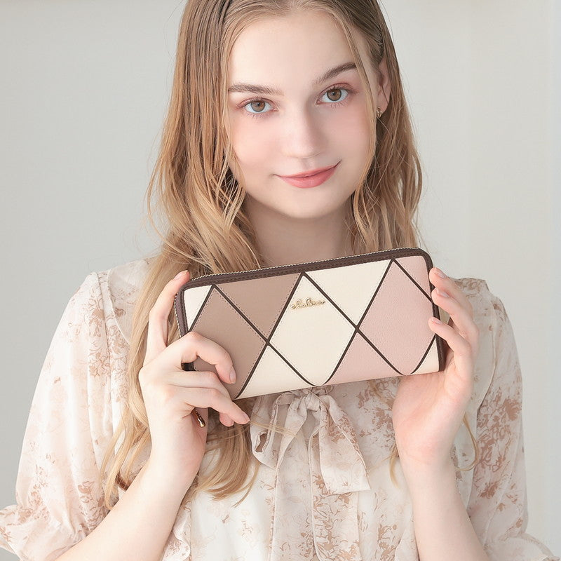 クレリア Clelia 財布 長財布 レディース ギャルソン 大容量 ラウンドファスナー ダイヤ柄 カラフル 大人可愛い Clelia クレリア ベレッサ cleliaー11545 （アメジスト） アメジスト