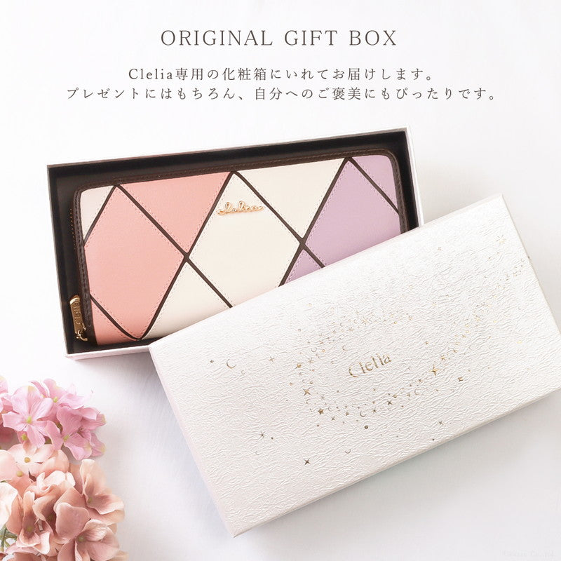 クレリア Clelia 財布 長財布 レディース ギャルソン 大容量 ラウンドファスナー ダイヤ柄 カラフル 大人可愛い Clelia クレリア ベレッサ cleliaー11545 （アメジスト） アメジスト