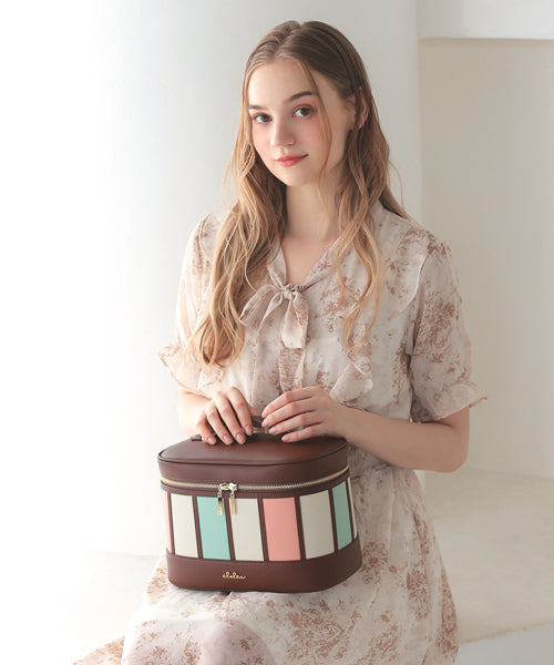 クレリア Clelia メイクボックス  大容量 持ち運び Clelia クレリア ベレッサ メイクポーチ バニティ コスメボックス ストライプ かわいい 大きめ CLー62212 （ミルキー） ミルキー