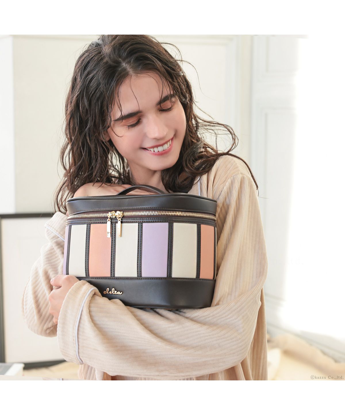 クレリア Clelia メイクボックス  大容量 持ち運び Clelia クレリア ベレッサ メイクポーチ バニティ コスメボックス ストライプ かわいい 大きめ CLー62212 （ミルキー） ミルキー