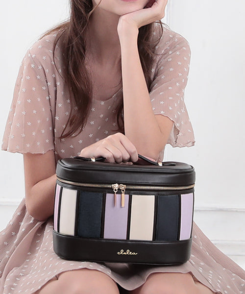 クレリア Clelia メイクボックス  大容量 持ち運び Clelia クレリア ベレッサ メイクポーチ バニティ コスメボックス ストライプ かわいい 大きめ CLー62212 （ラベンダー） ラベンダー