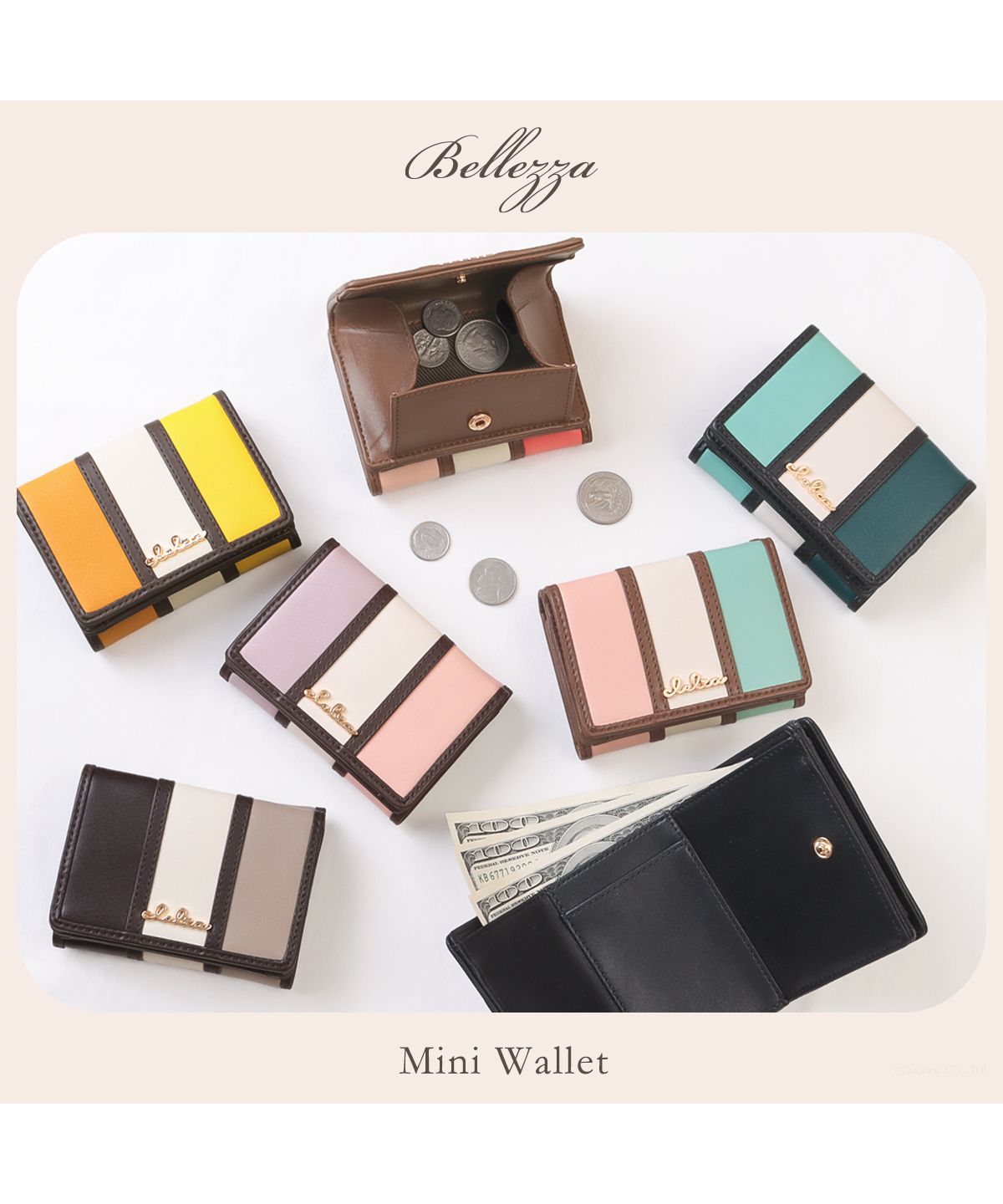 クレリア Clelia 折財布 ミニ財布 三つ折り財布 ミニウォレットブランド 大人かわいい ストライプ カラフル レディース Clelia クレリア Bellezza CLー1131
