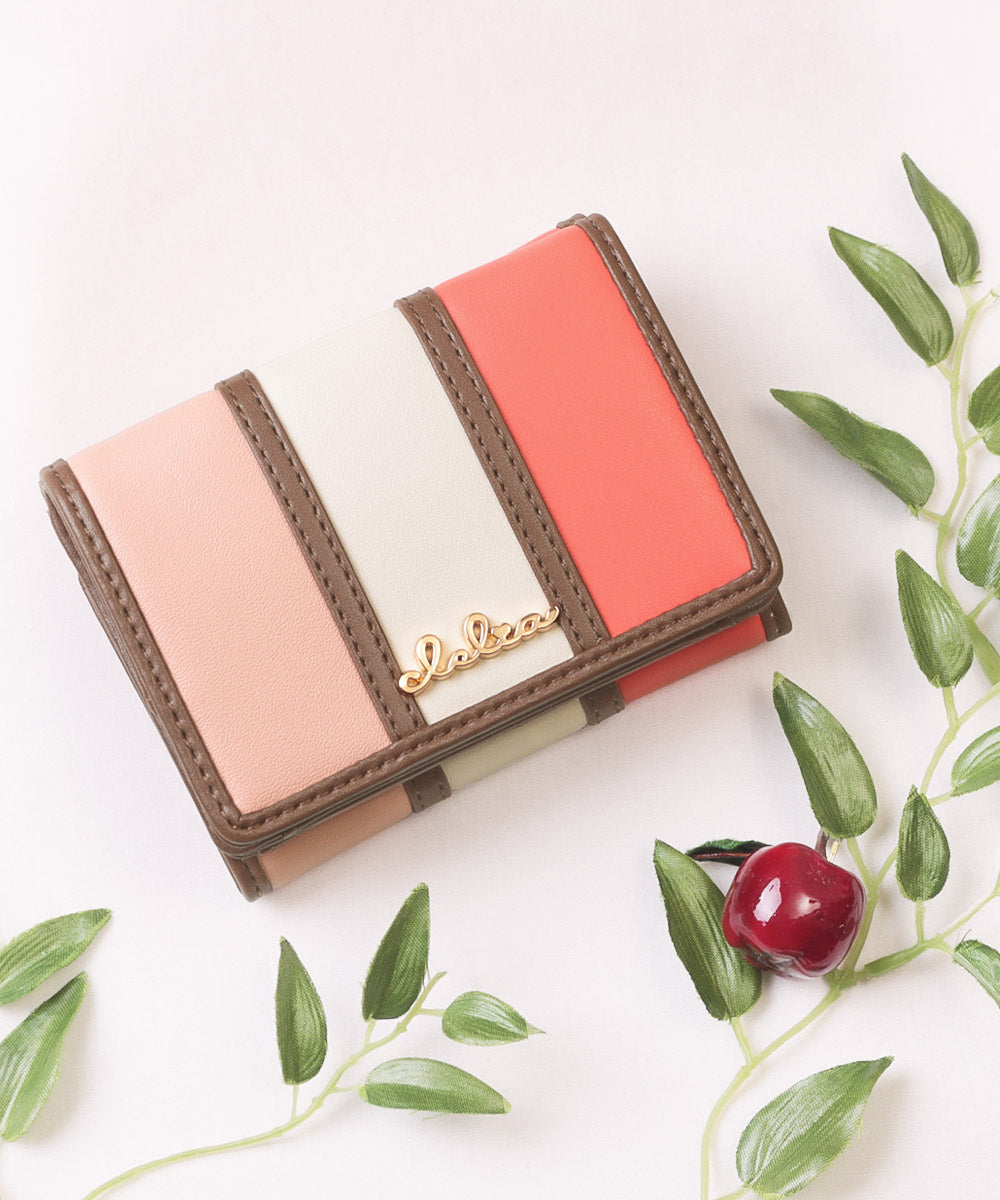クレリア Clelia 折財布 ミニ財布 三つ折り財布 ミニウォレットブランド 大人かわいい ストライプ カラフル レディース Clelia クレリア Bellezza CLー1131,チェリープラム