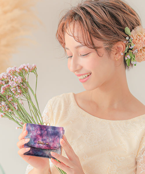 Clelia-u- Cleliaーuー Clelia-u- Clelia-u- Tri-fold Wallet Ladies Genuine Leather Enamel Art Leather Coin Purse Mini Made in Japan Bouquet Series CLU-805