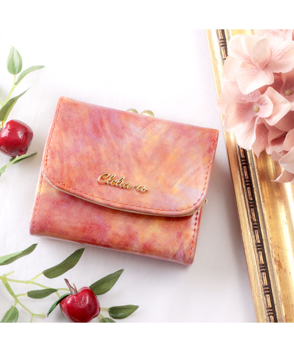 Clelia-u- Cleliaーuー Clelia-u- Clelia-u- Tri-fold Wallet Ladies Genuine Leather Enamel Art Leather Coin Purse Mini Made in Japan Bouquet Series CLU-805