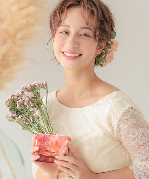 Clelia-u- Cleliaーuー Clelia-u- Clelia-u- Tri-fold Wallet Ladies Genuine Leather Enamel Art Leather Coin Purse Mini Made in Japan Bouquet Series CLU-805