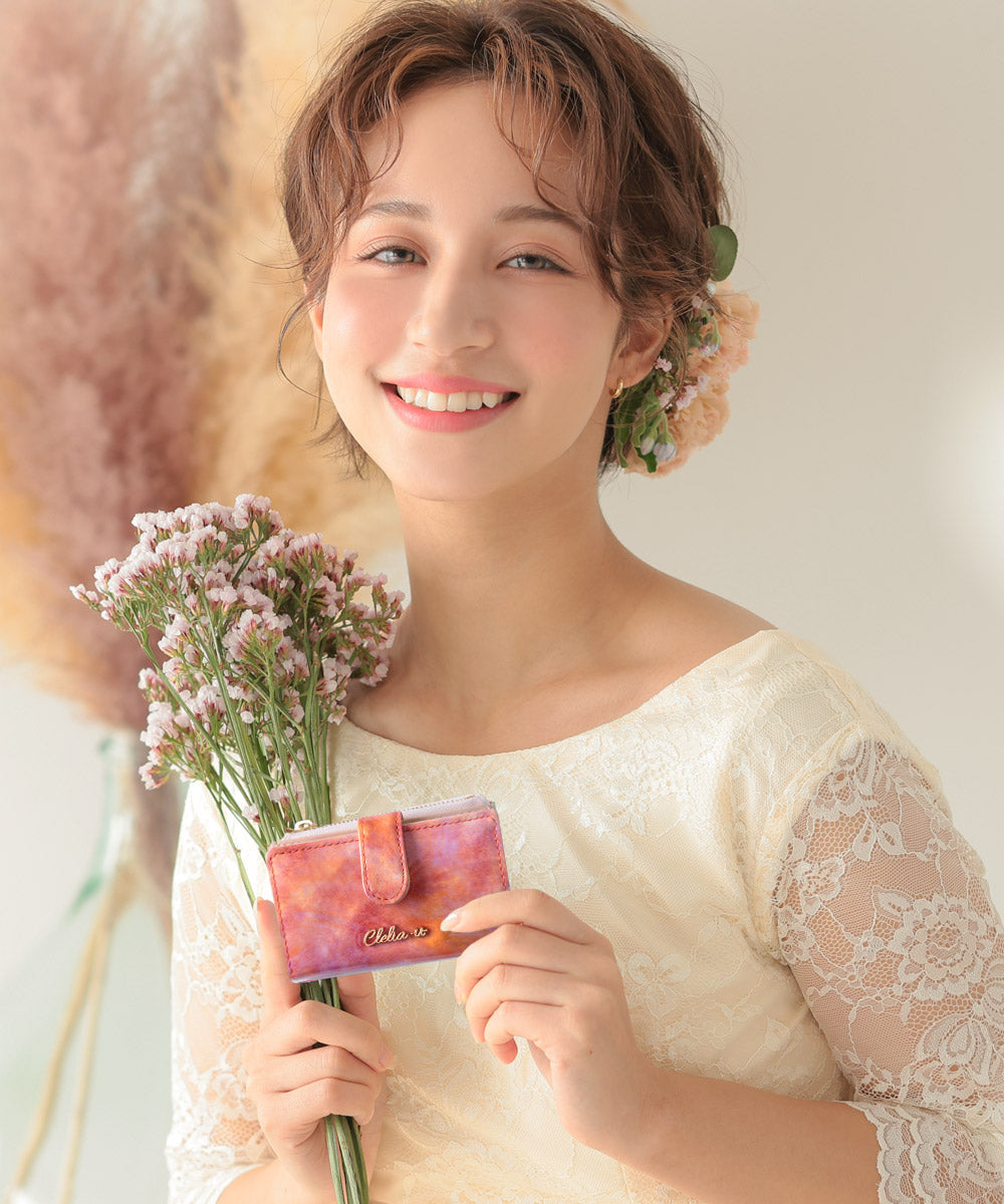Clelia-u- Cleliaーuー Clelia-u- Key Case for Women Genuine Leather Enamel Art Leather Card Pocket Coin Purse Made in Japan Bouquet Series CLU-806