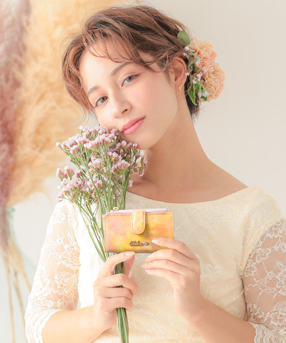 Clelia-u- Cleliaーuー Clelia-u- Key Case for Women Genuine Leather Enamel Art Leather Card Pocket Coin Purse Made in Japan Bouquet Series CLU-806