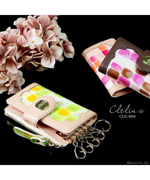 クレリアユー Clelia-u- キーケース レディース 本革 ステンドグラス調 レザー エナメル 二つ折りキーケース 日本製 Cleliaーuー