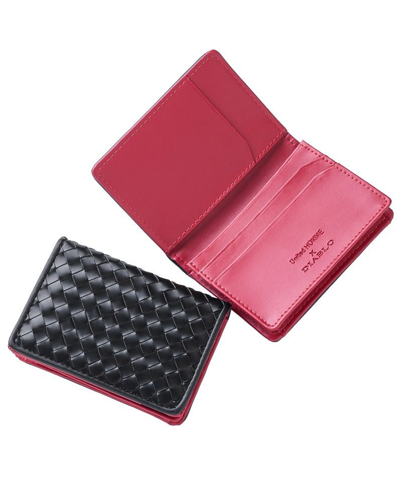 ディアブロ DIABLO 名刺入れ メンズ メッシュ カードケース イントレチャート 二つ折り レザー DIABLO×United HOMME UHDー1262 ギフト プレゼント,ブラック×レッド