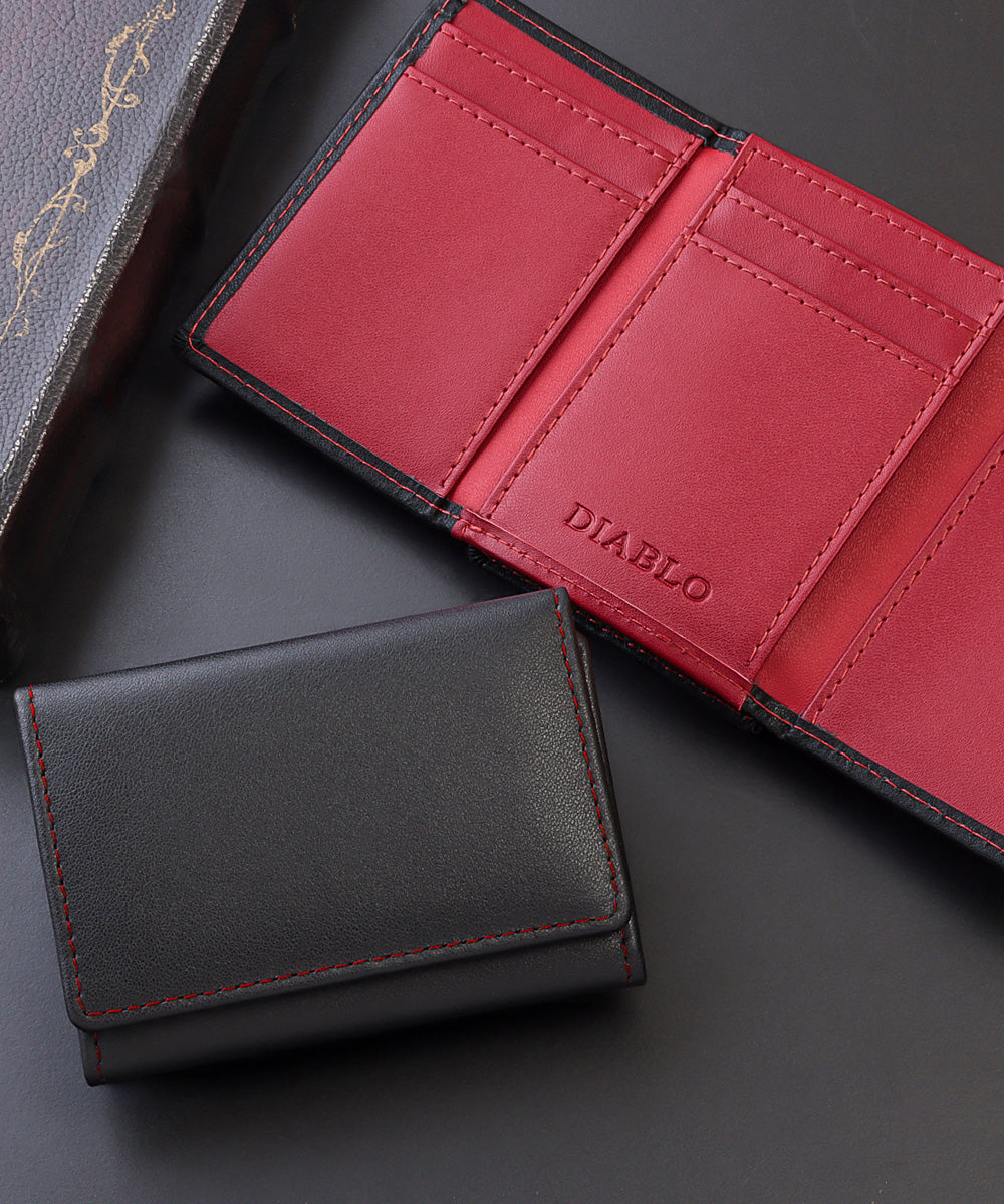 ディアブロ DIABLO 折り財布 メンズ ウォレット 三つ折り財布 コンパクト 紳士 ビジネス キャッシュレス DIABLO ディアブロ ブランド かっこいい おしゃれ KAー516,ブラック×レッド