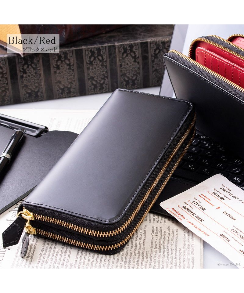 ディアブロ DIABLO 長財布 メンズ ダブルファスナー 大容量 カード 小銭入れ ラウンドファスナー おしゃれ ボンデッドレザー 牛革  DIABLO ディアブロ KAー1402 （ブラック×レッド） ブラック×レッド