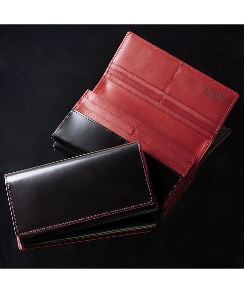 エルディアブロ EL-DIABLO ELーDIABLO エルーディアブロ コードバン 栃木レザー 財布 長財布 メンズ メンズ長財布 フラップ長財布 本革 日本製 人気 ブランド ELーCー314,ブラック×ダークレッド