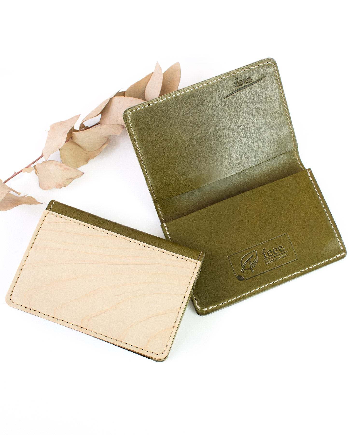 Fee feee Card Case Men’s Women’s Tochigi Leather Wood Sheet Stylish Business Card Holder FE-3205 For Men feee Fee Natural Wood Genuine Leather Wooden Hinoki Made in Japan