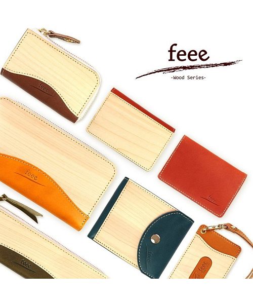 Fee feee Card Case Men’s Women’s Tochigi Leather Wood Sheet Stylish Business Card Holder FE-3205 For Men feee Fee Natural Wood Genuine Leather Wooden Hinoki Made in Japan