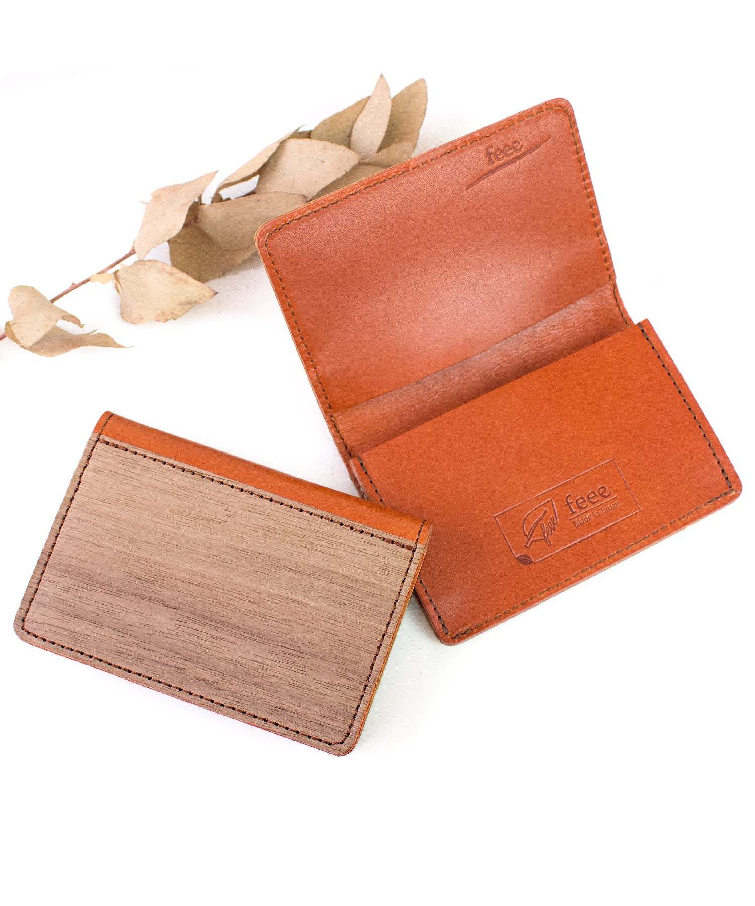 Fee feee Card Case Men’s Women’s Tochigi Leather Wood Sheet Stylish Business Card Holder FE-3205 For Men feee Fee Natural Wood Genuine Leather Wooden Hinoki Made in Japan