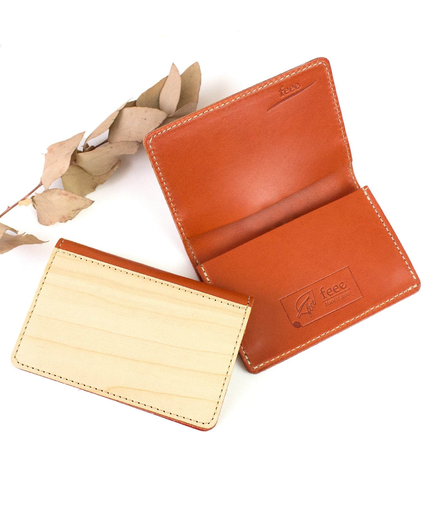 Fee feee Card Case Men’s Women’s Tochigi Leather Wood Sheet Stylish Business Card Holder FE-3205 For Men feee Fee Natural Wood Genuine Leather Wooden Hinoki Made in Japan
