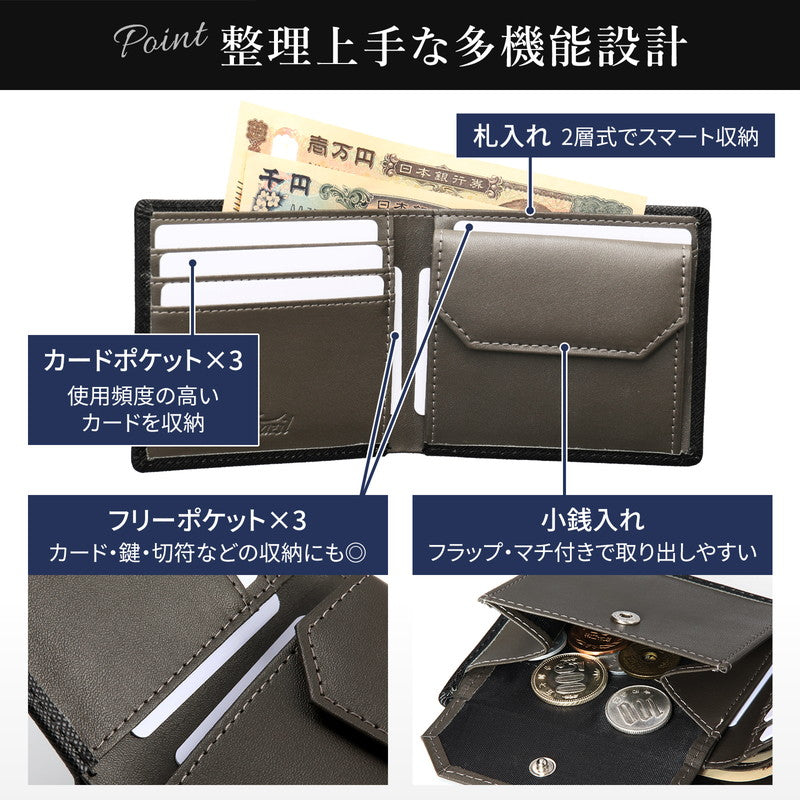 ガジル GAZIL 二つ折り財布 メンズ 本革 牛革 サフィアーノ レザー 超軽量 50g スキミング防止 2つ折り 財布 大容量 ブランド GAZIL ガジル プレゼント ギフト GA-3702 （ネイビー） ネイビー