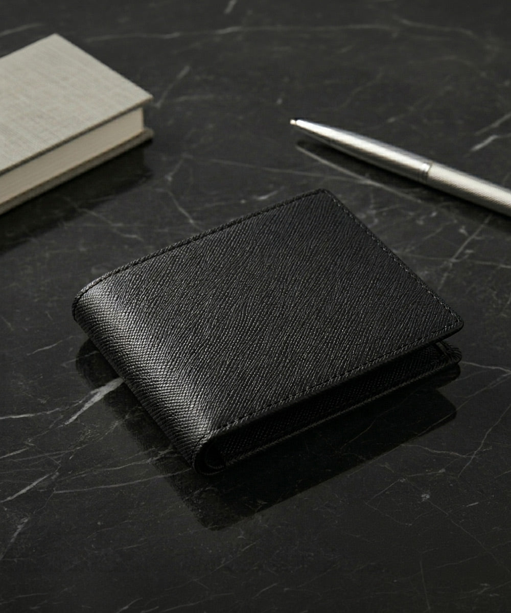 ガジル GAZIL 二つ折り財布 メンズ 本革 牛革 サフィアーノ レザー 超軽量 50g スキミング防止 2つ折り 財布 大容量 ブランド GAZIL ガジル プレゼント ギフト GA-3702 （ブラック） ブラック