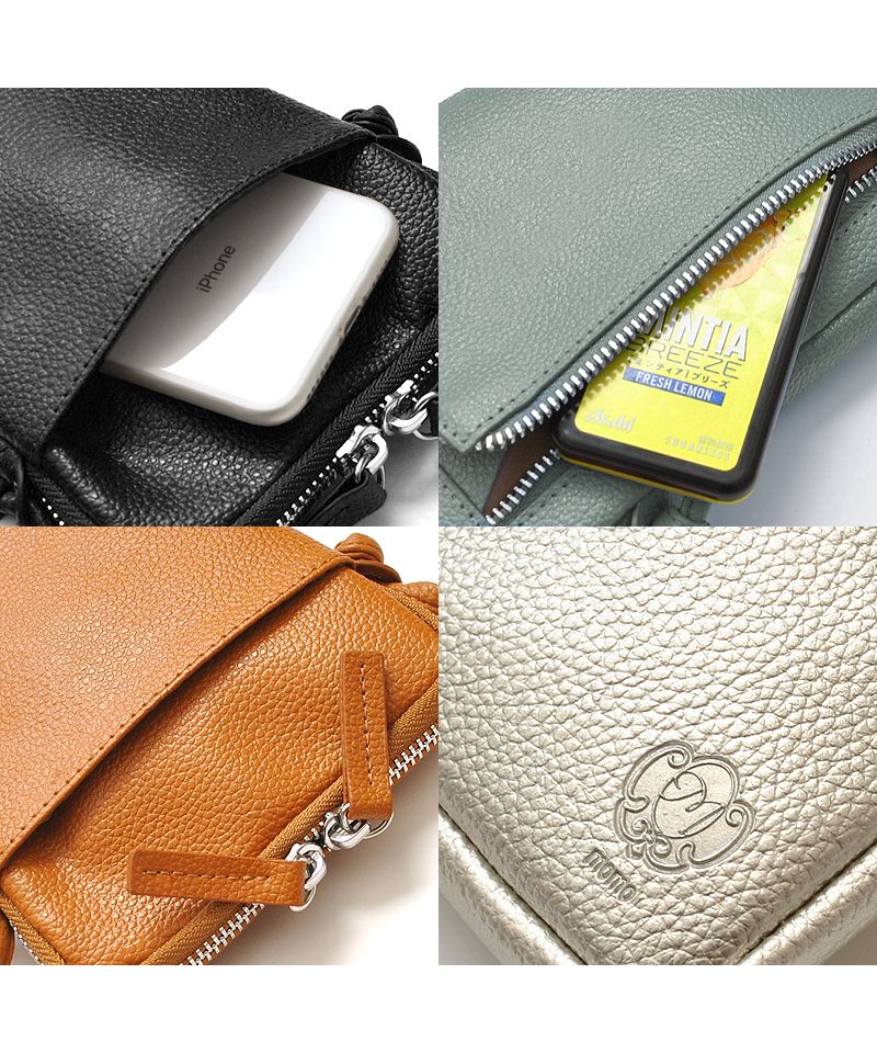 カッズセレクト KAZZU SELECT スマホショルダー サコッシュ スマホポーチ ミニショルダー レディース ユニセックス 本革 牛革 縦長 斜めがけ シンプル 薄型 MOMO モモ ANー7162 （グレイッシュブルー） グレイッシュブルー