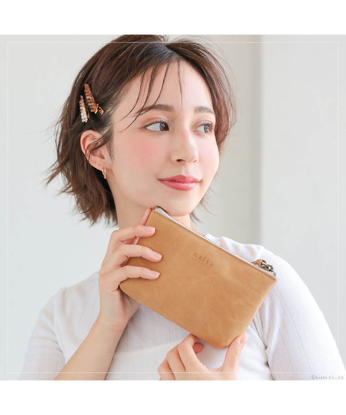 ナフカ nafka nafka ナフカ レザーポーチM マルチポーチ レディース ポーチ  小物入れ 本革 牛革 レトロ アンティーク 日本製 NFKー72109 （キャメル） キャメル