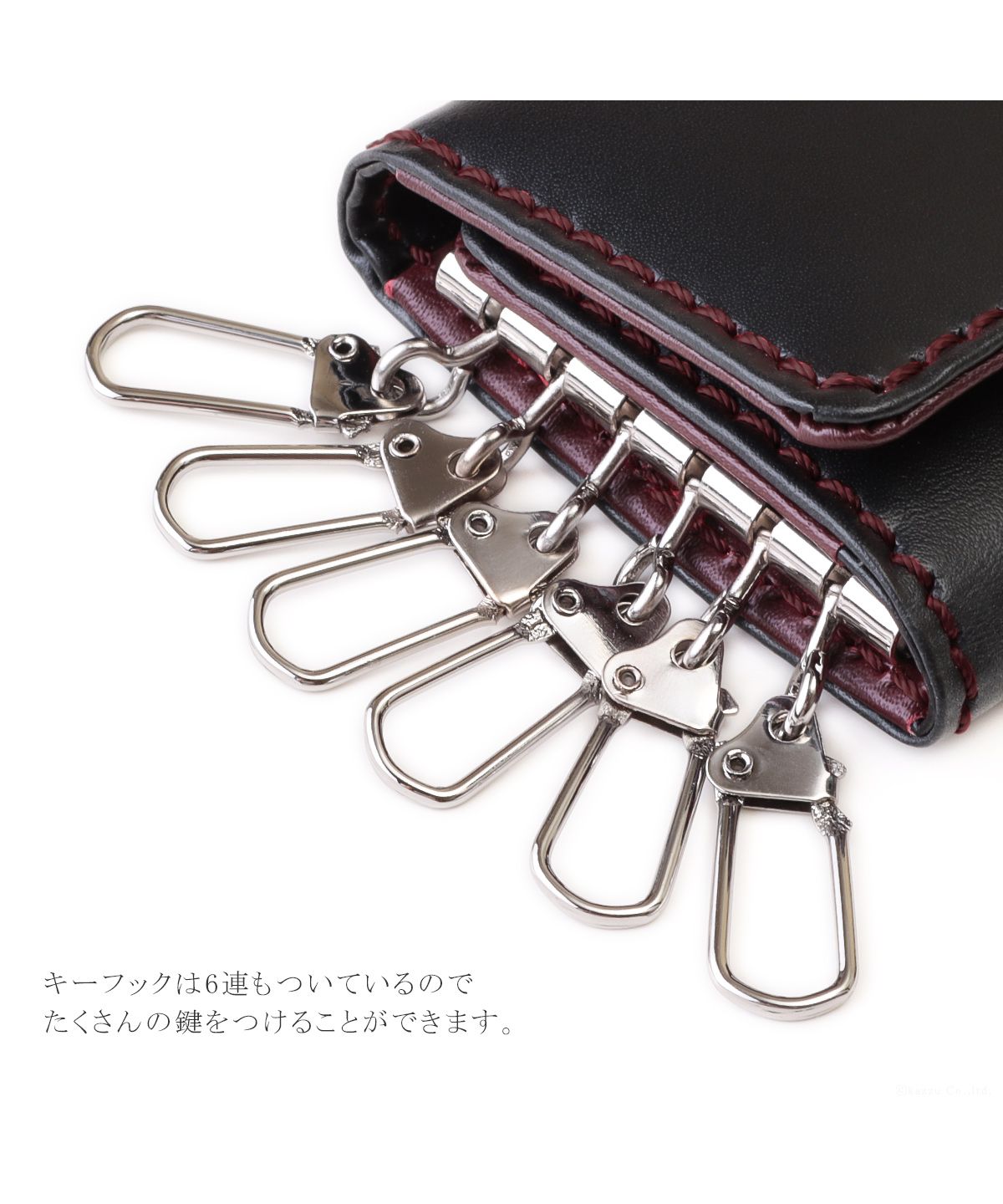 ザリオ ZARIO キーケース メンズ 馬革 牛革 6連キーケース キーホルダー キーフック キーリング レザー コンパクト ZARIO ザリオ ZAー1201 （ブラック×ワインレッド） ブラック×ワインレッド