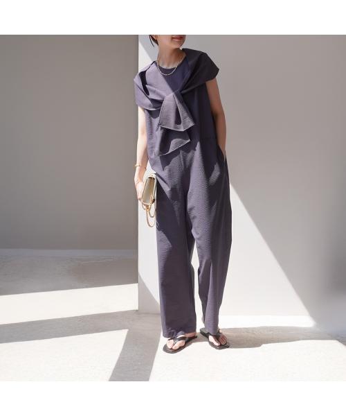 ル・メランジュ Le Melange Le Melange オールインワン 8523508 シアサッカー チェック （065/NAVY-ブルー） 065/NAVY-ブルー