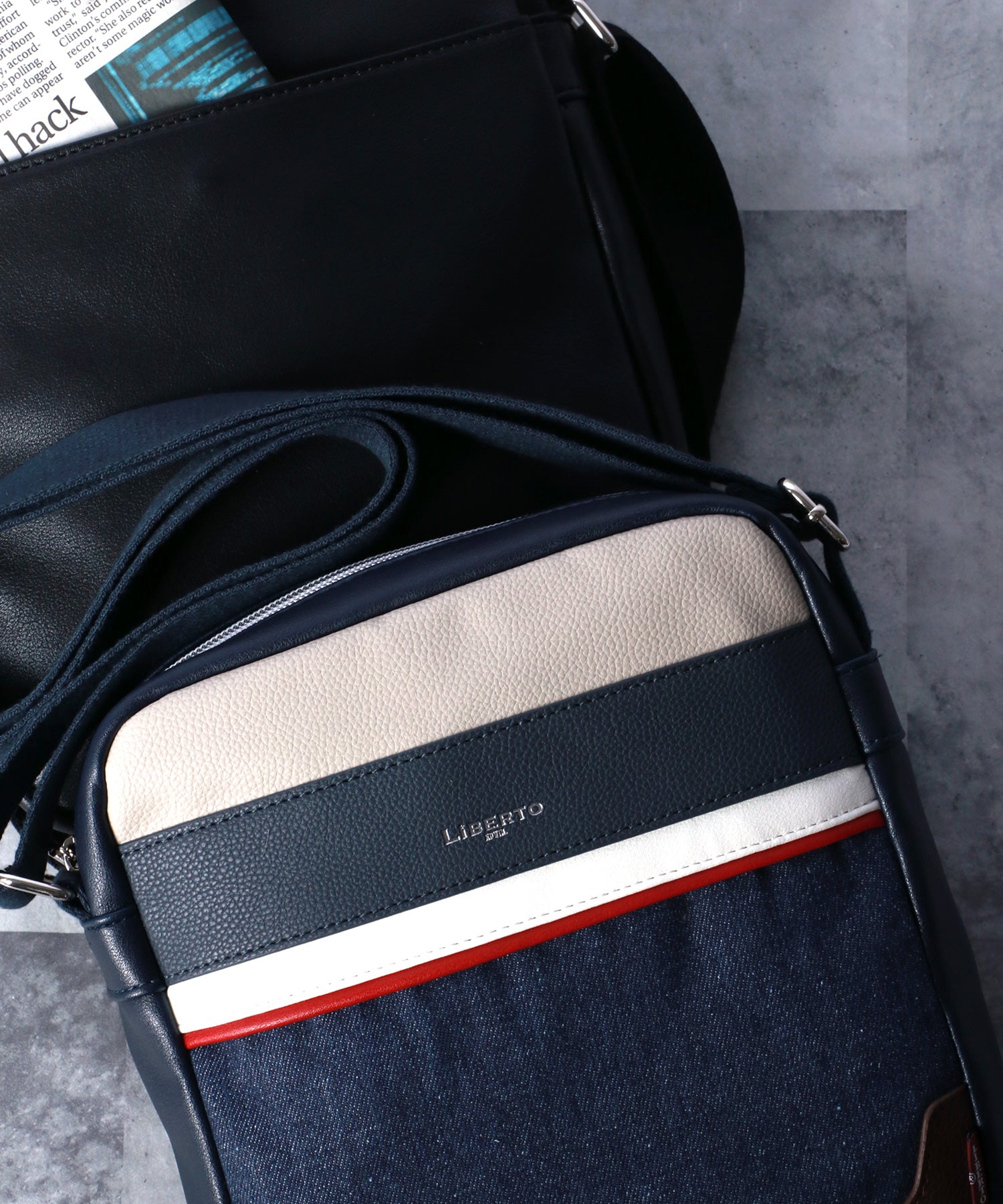 LiBERTO EDWIN Denim Synthetic Leather Combination Shoulder Bag