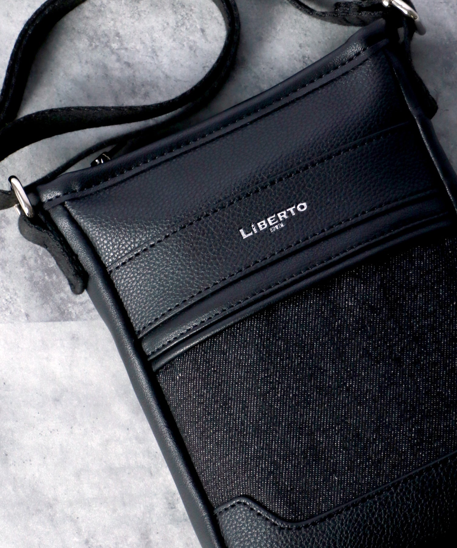 LiBERTO EDWIN Denim Synthetic Leather Combination Mini Shoulder Bag