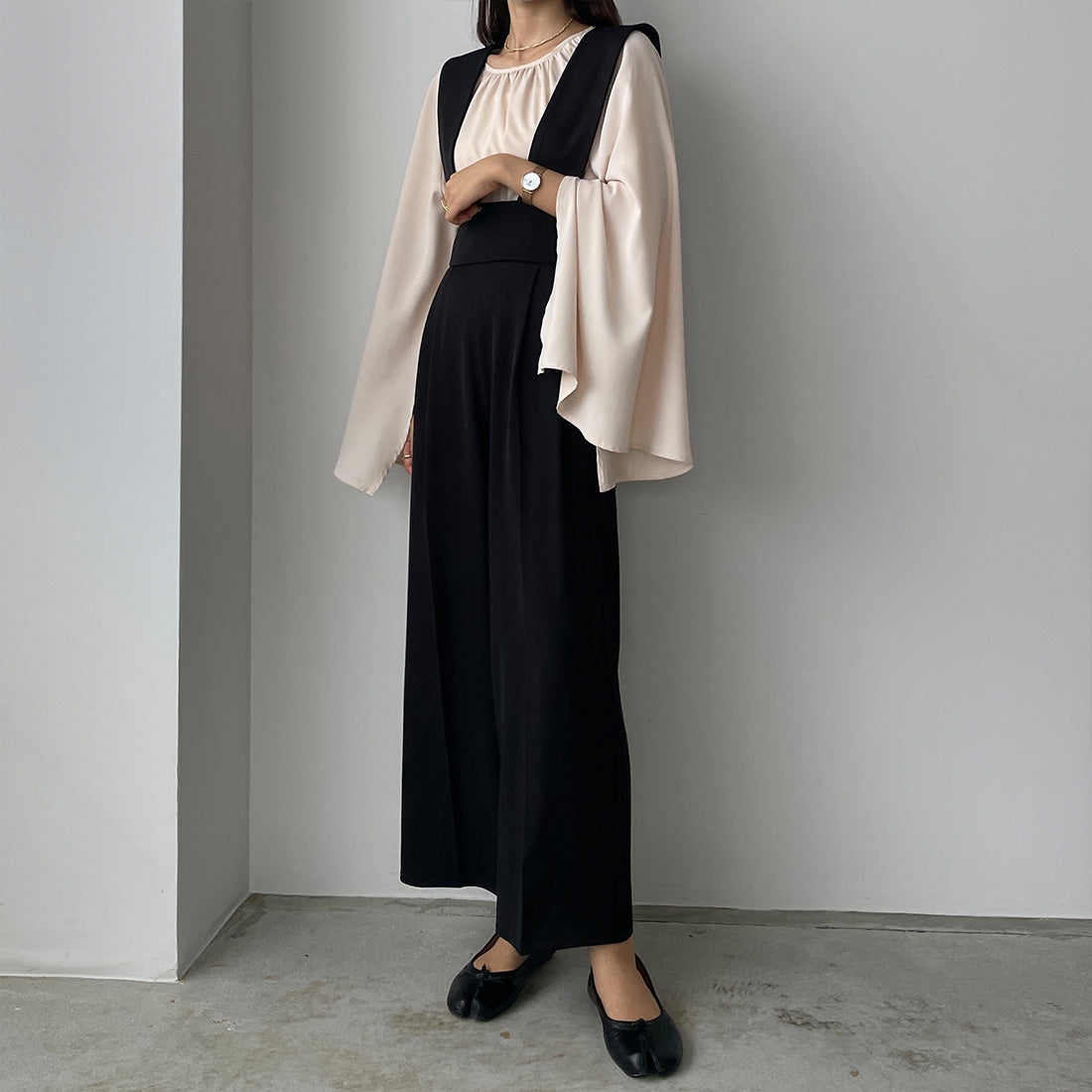 ルエレ Louere Louere 【取り外し可】ワイドサスペンダーハイウエストパンツ,ブラック