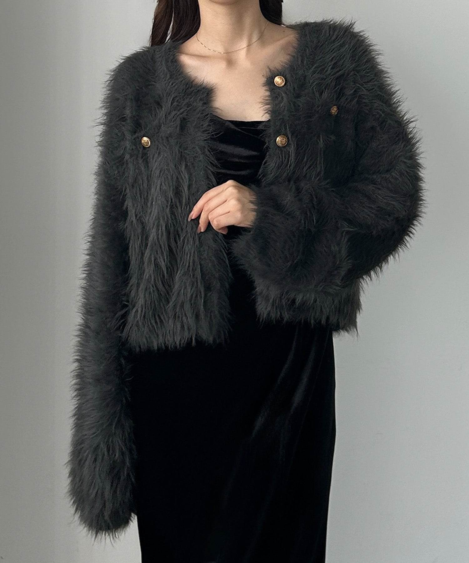 ルエレ Louere Louere ゴールドボタンシャギーニットカーディガン