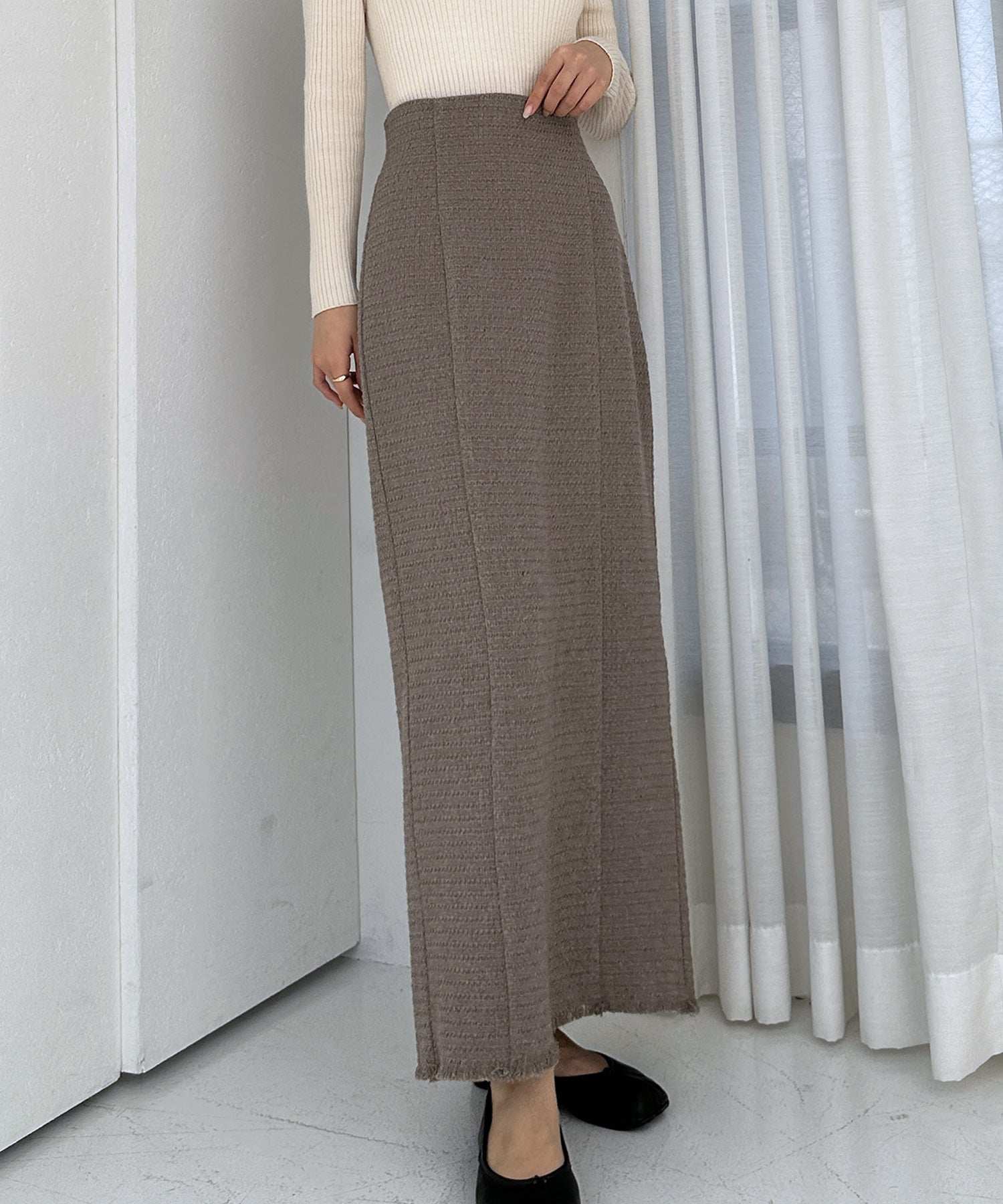 ルエレ Louere Louere ツイードハイウエストペンシルスカート,モカ