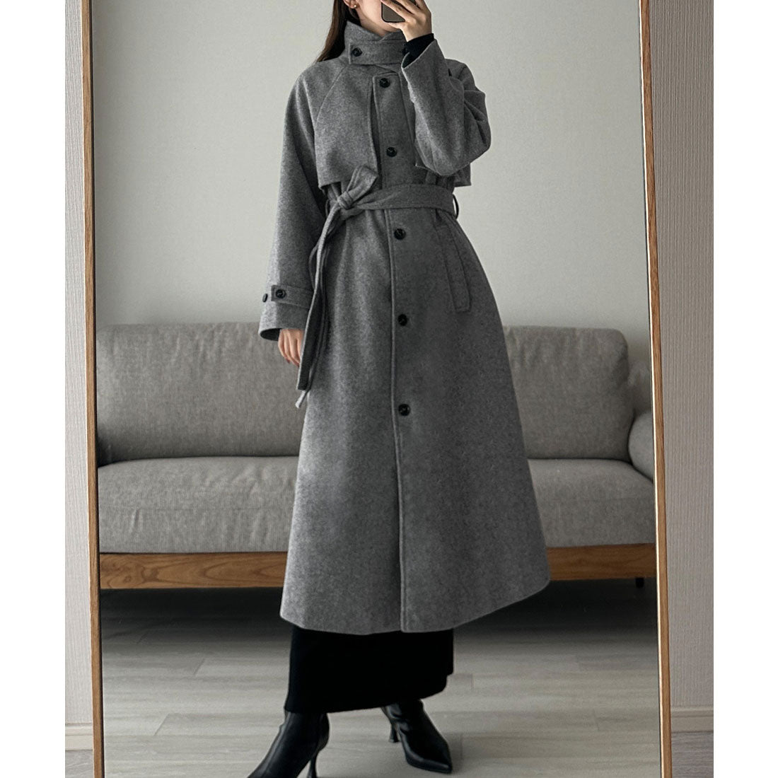 ルエレ Louere Louere 2wayステンカラーロングコート,ダークグレー