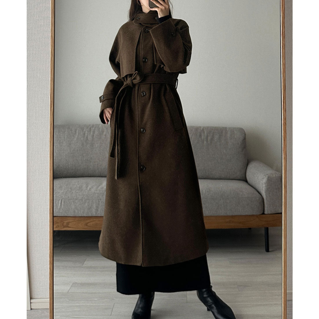 ルエレ Louere Louere 2wayステンカラーロングコート,ブラウン